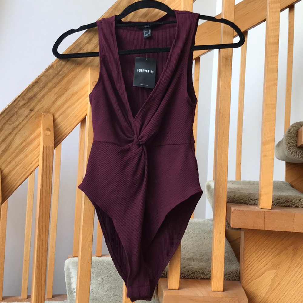Burgundy Twist-front Bodysuit
